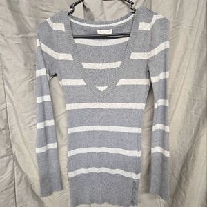 Very cute gray and white striped sweater